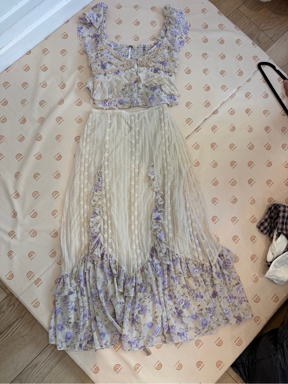 Free People NOW AND THEN SET Cream Crop Bandeau W/ matching Skirt - Picture 6 of 13